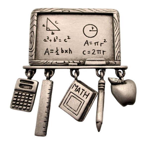Math Teacher Student Pin Brooch Gift - Vintage Signed JJ aka Jonette Jewelry - Picture 1 of 7